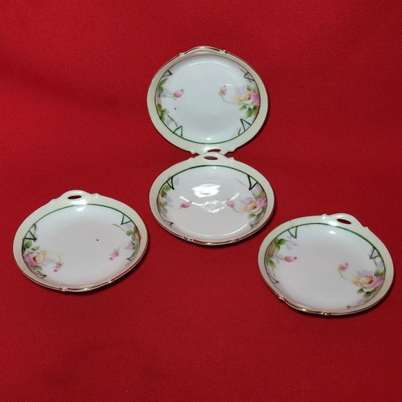 Vintage Nippon Hand Painted Miniature Plates Butter Dish Set of 4 - Picture 13 of 13